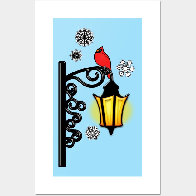 Winter Wonderland Cardinal on Lamp Post Wall Art by PenguinCornerStore